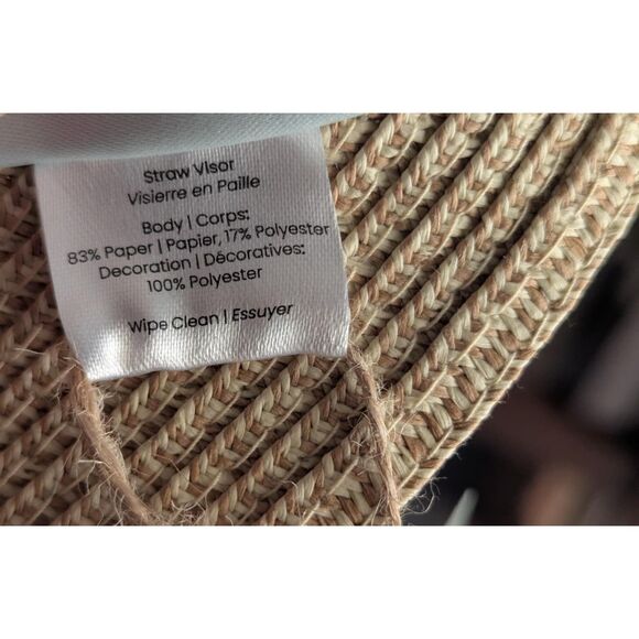 Sea & Grass Straw Visor Tie Back Sun Hat Navy White Tribal Geometric One Size - Picture 3 of 7